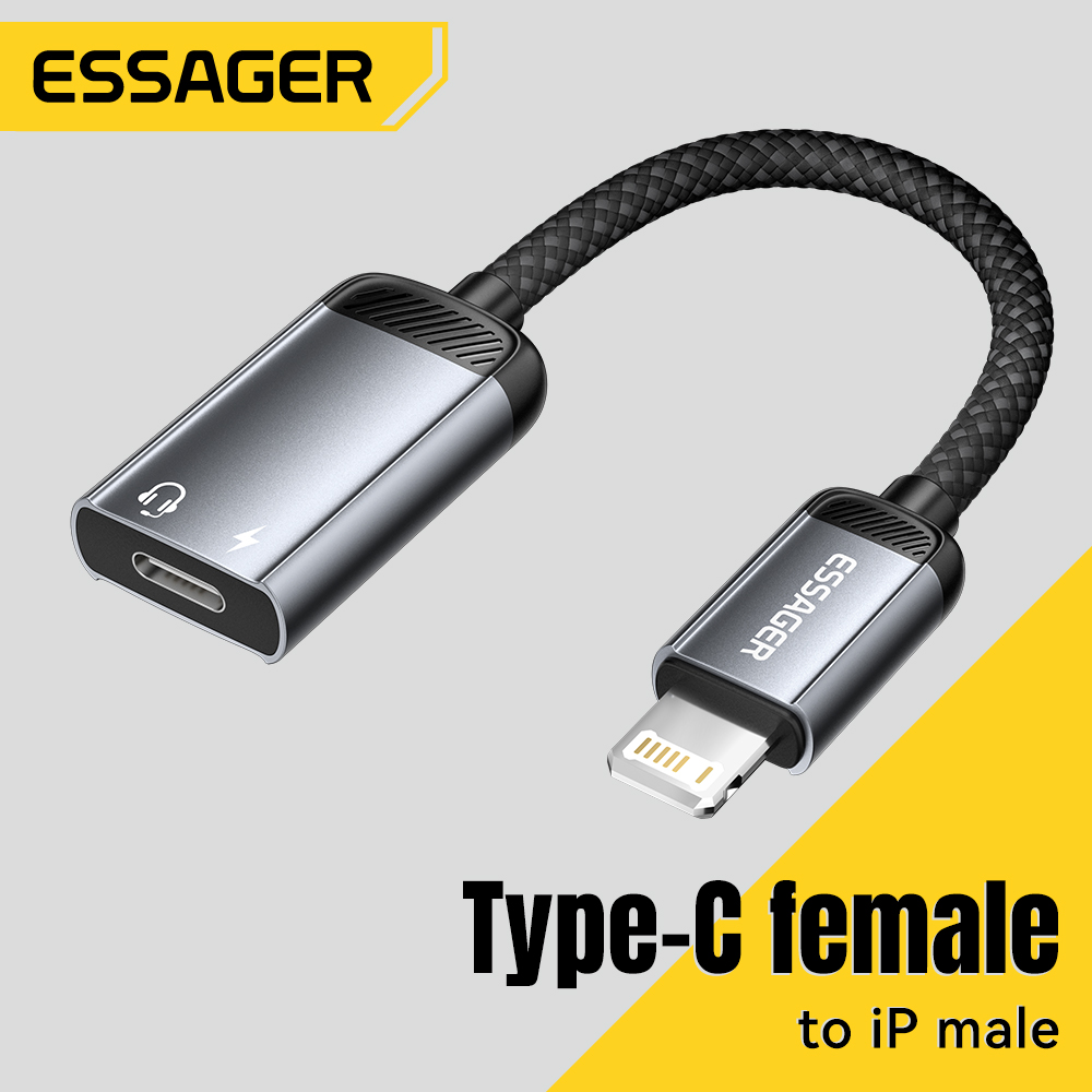 Wired Earphone Lightning - Kabel adapter audio Essager Type-C, adapter